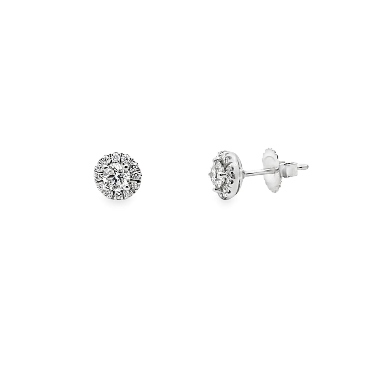 Round Diamond Halo Stud Earrings