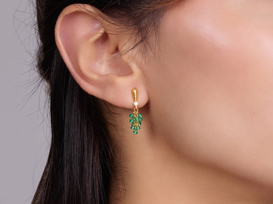 Gurhan Boucle Green Emerald Beads and Diamond Earrings