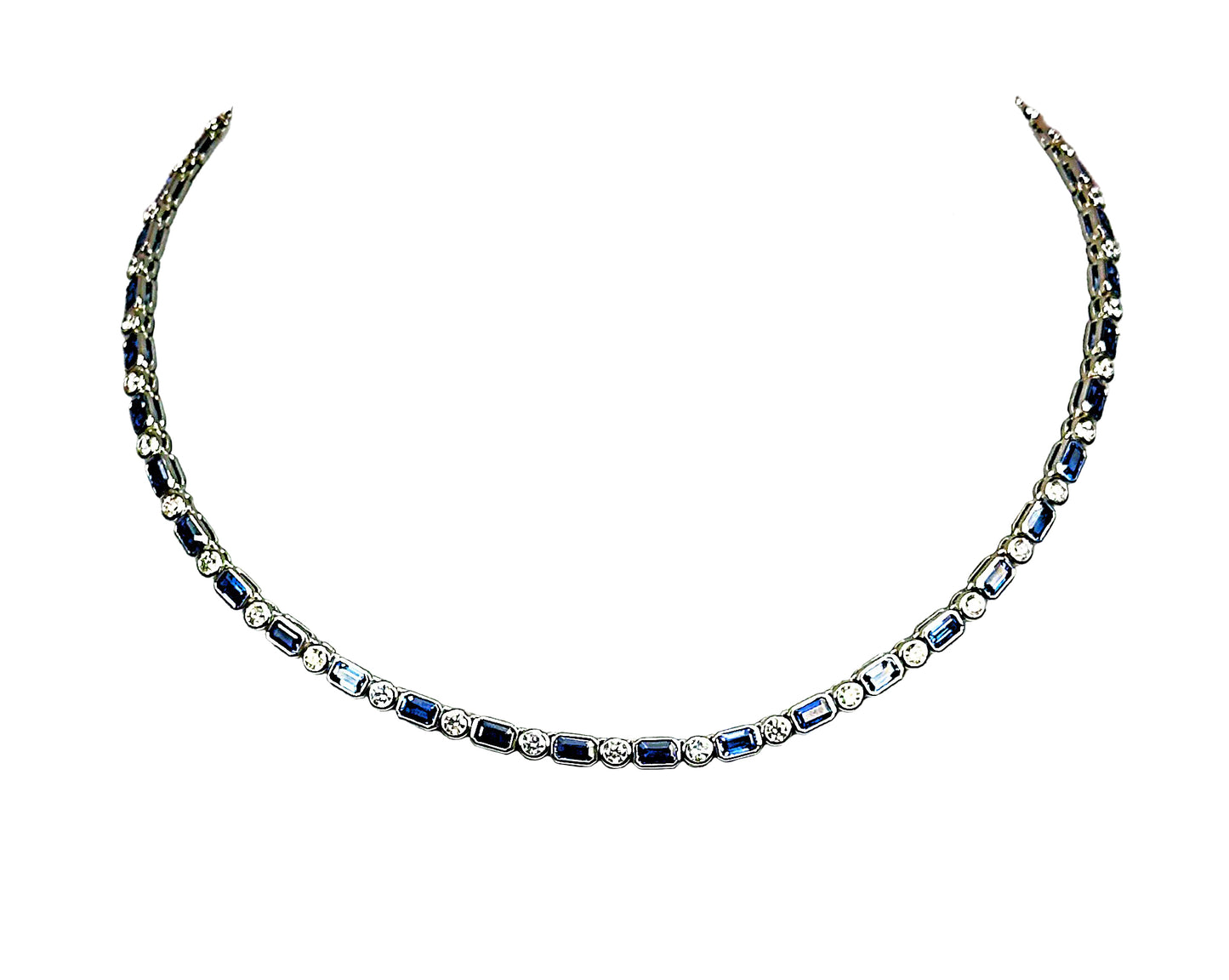 White Gold Blue Sapphire and Diamond Necklace