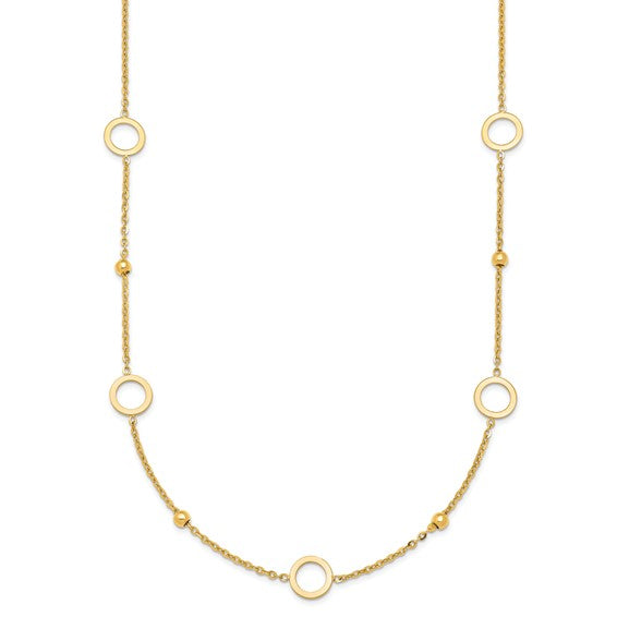 Circle and Bead Yellow Gold Necklace