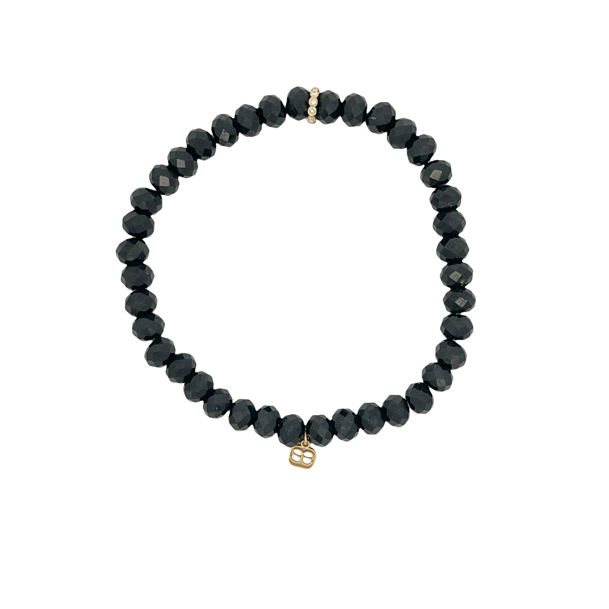 Sydney Evan Black Spinel Bead and Diamond Stretch Bracelet