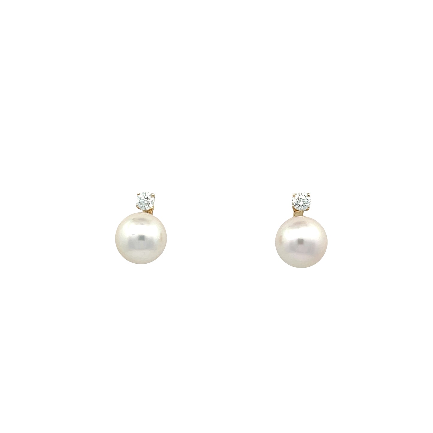 Yellow Gold Japanese Culture Pearl and Diamond Stud Earrings