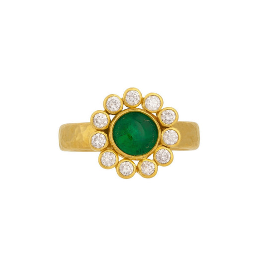 Gurhan Muse Cabochon Round Emerald & Brilliant Cut Diamond Ring