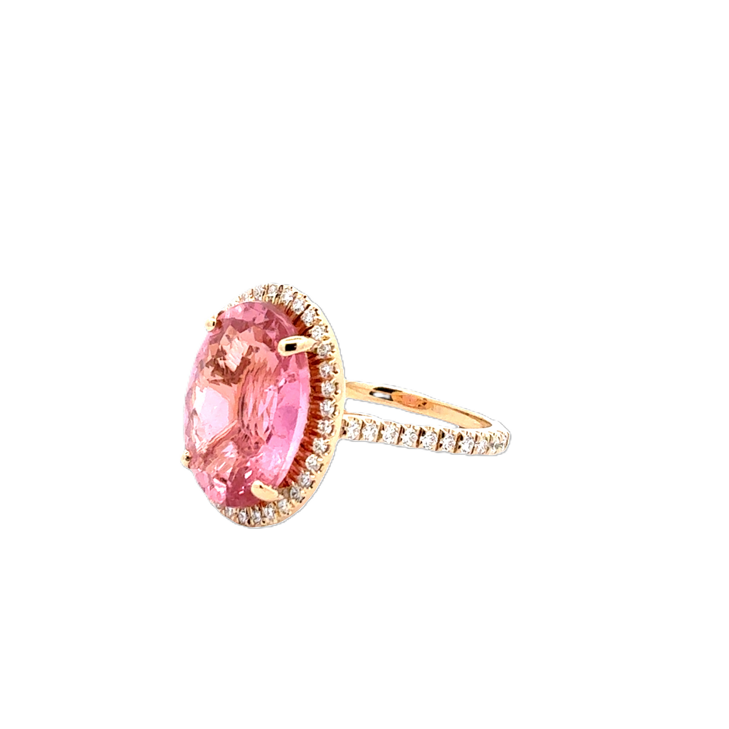 Yellow Gold Halo Pink Tourmaline and Diamond Ring