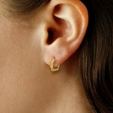 Yellow Gold Hexagon Hoop Earrings