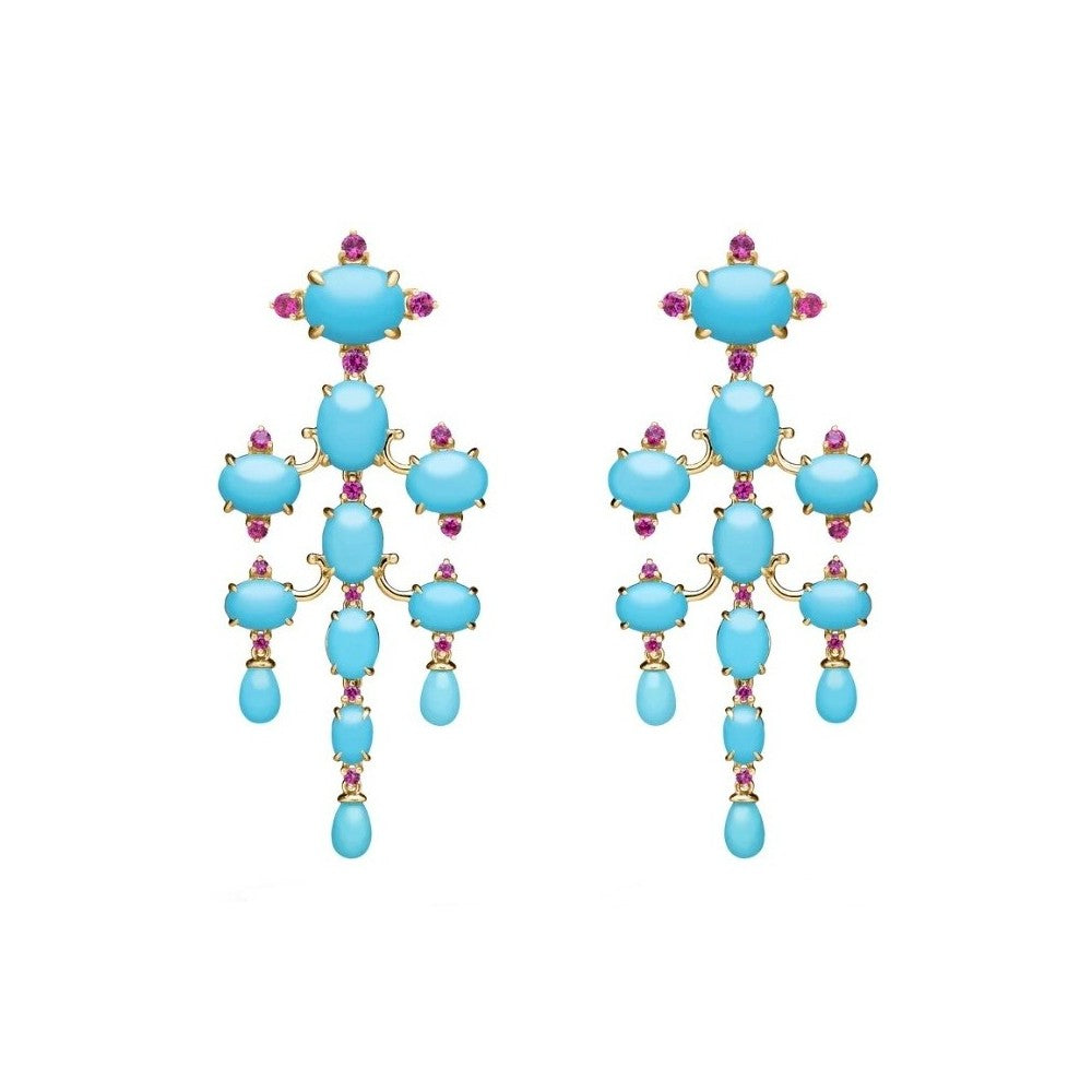 Paul Morellie Chandelier Turquoise and Ruby Earrings