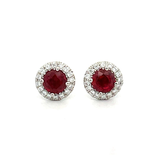 Suna Halo Ruby and Diamond Stud Earrings