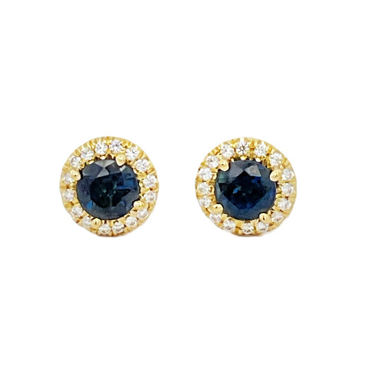Suna Halo Blue Sapphire and Diamond Stud Earrings