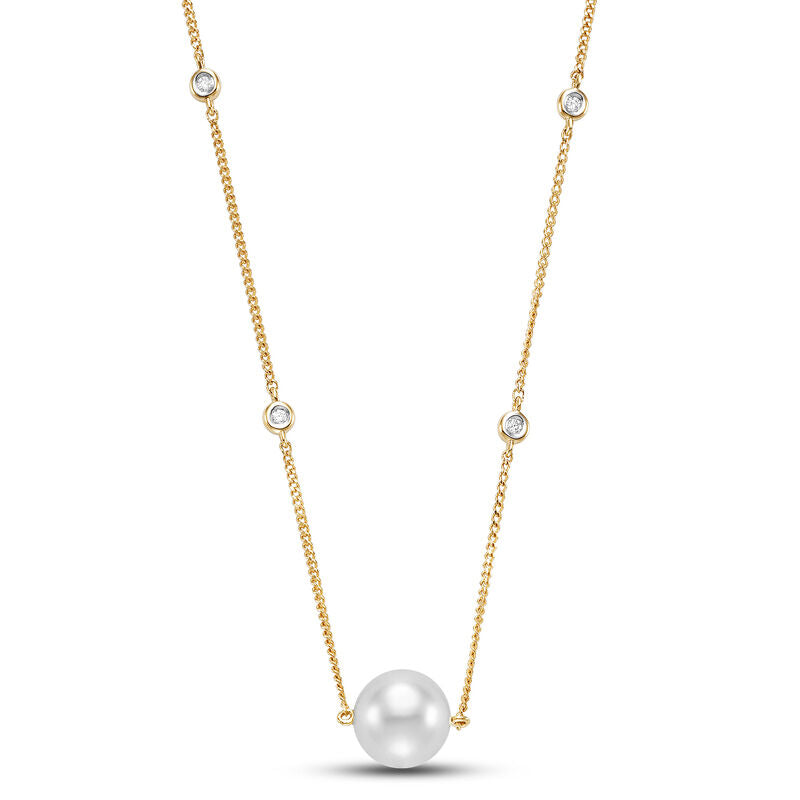 Yellow Gold Freshwater Pearl and Diamond Drop Pendant