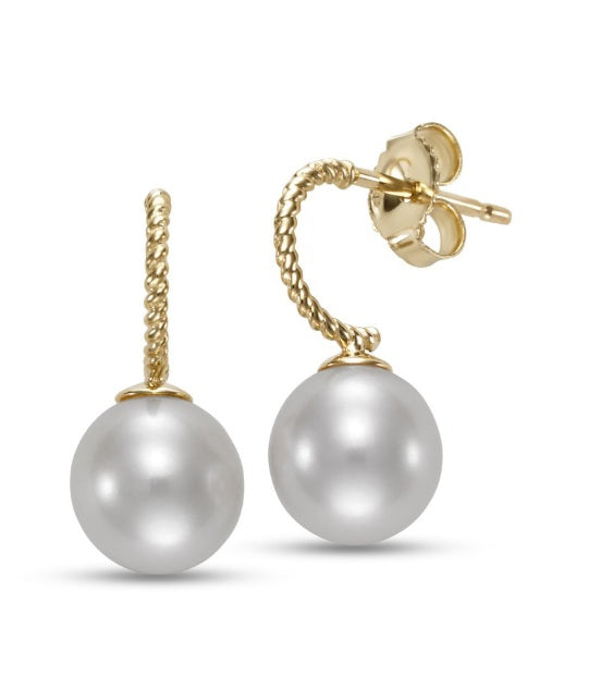 Yellow Gold Freshwater Pearl Hoop Earrings