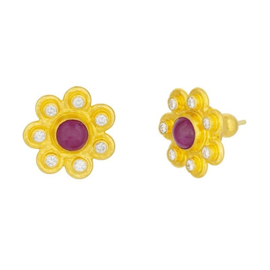 Gurhan Pointelle Ruby & Diamond Stud Earrings