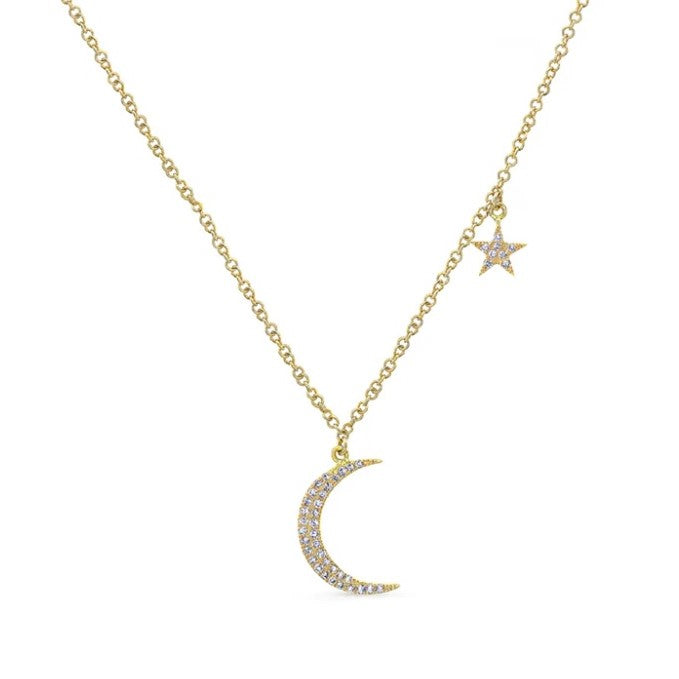 Diamond Moon and Star Pendant