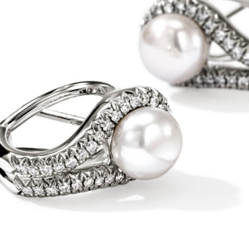 John Hardy Surf Freshwater Pearls and Diamond Earrings