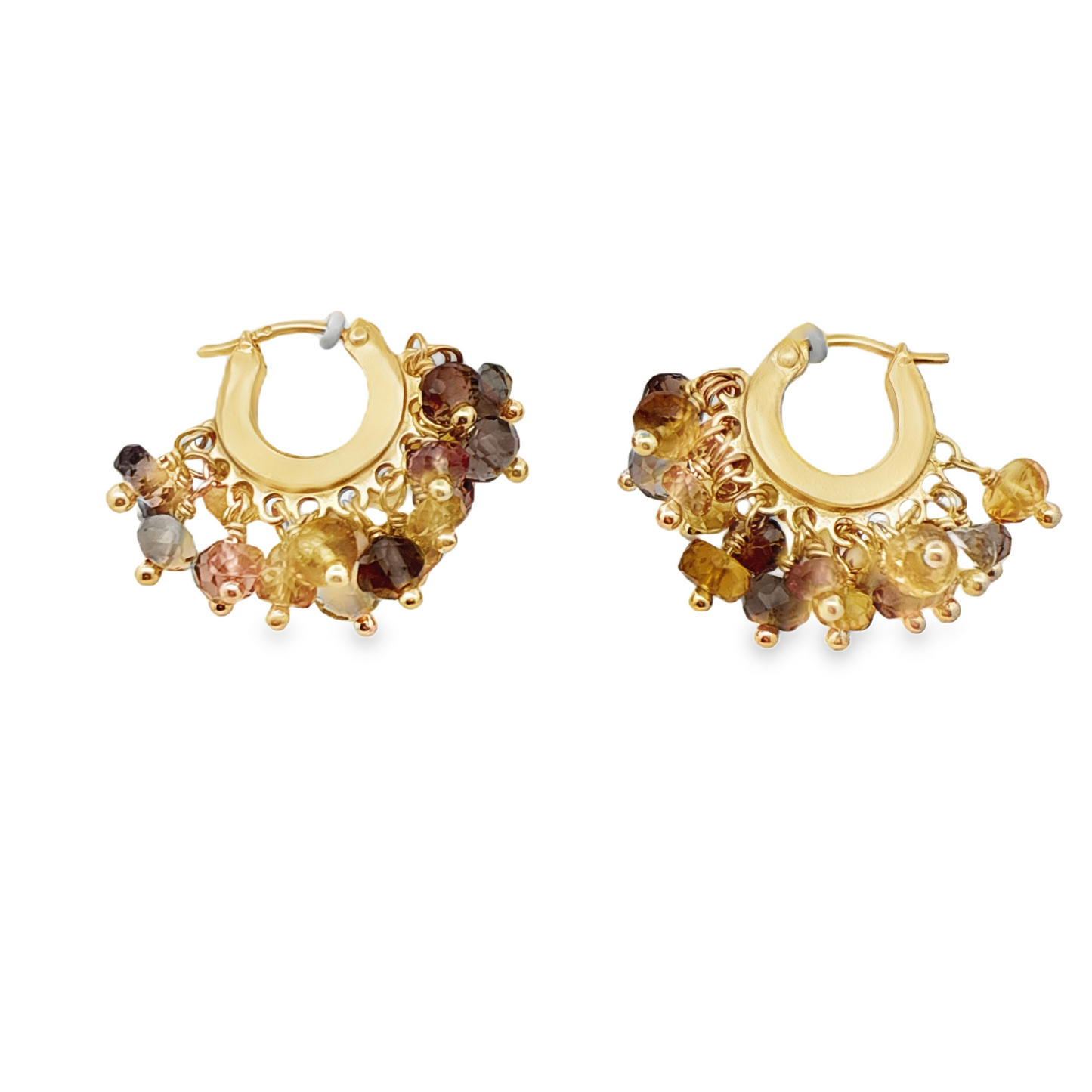 Yellow Gold Fringe Yellow/Brown Bead Hoop Earrings