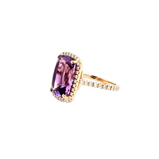 Yellow Gold Halo Amethyst and Diamond Ring