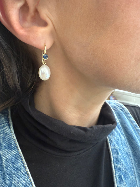 Ray Griffiths Freshwater Pearl and Sapphire Earrings