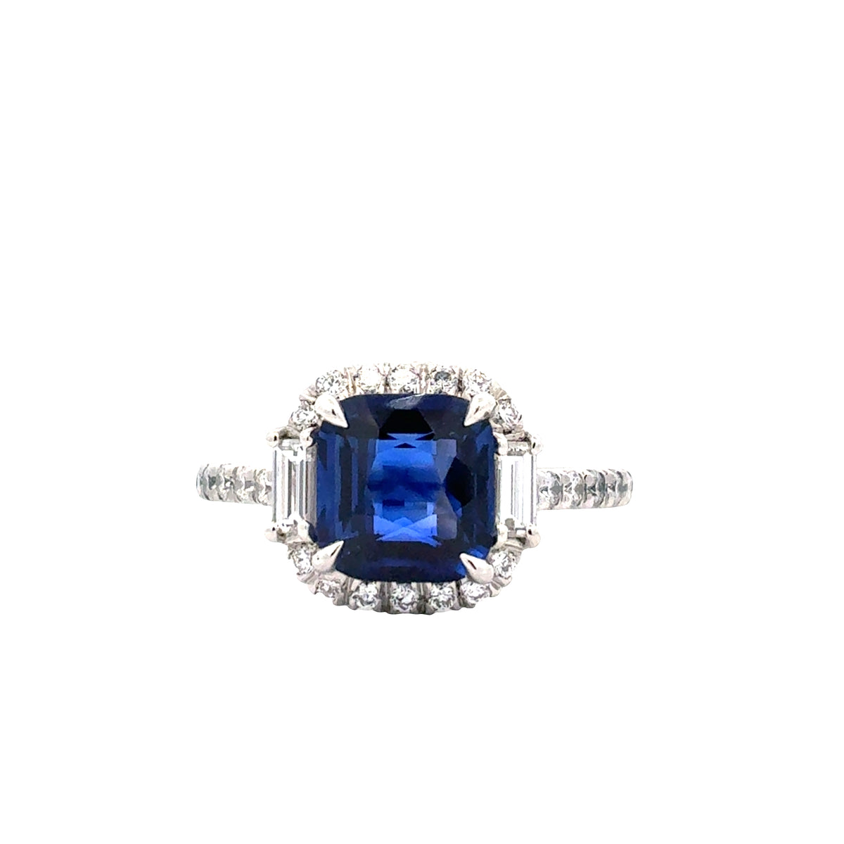 Blue Sapphire and Diamond Halo Ring