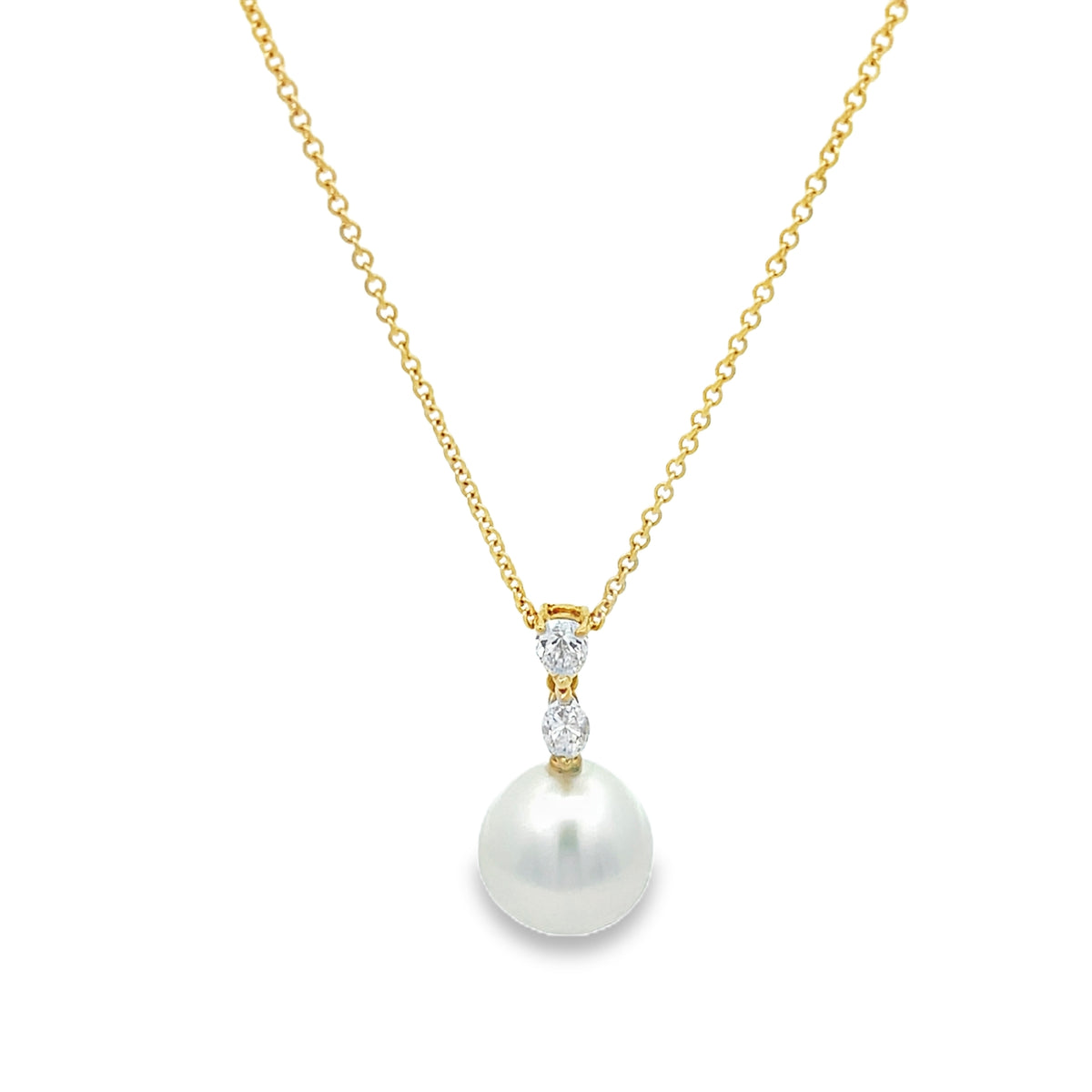 Yellow Gold Pearl and Diamond Drop Pendant