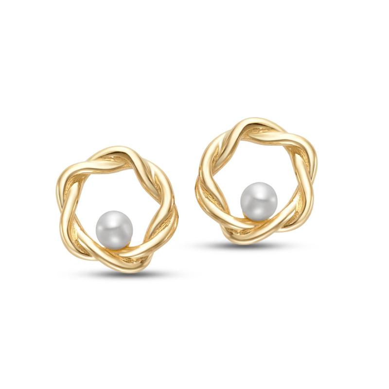 Yellow Gold Freshwater Pearl Stud Earrings
