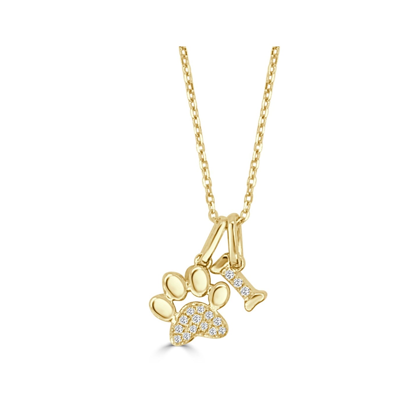Yellow Gold Diamond Dog and Bone Pendant