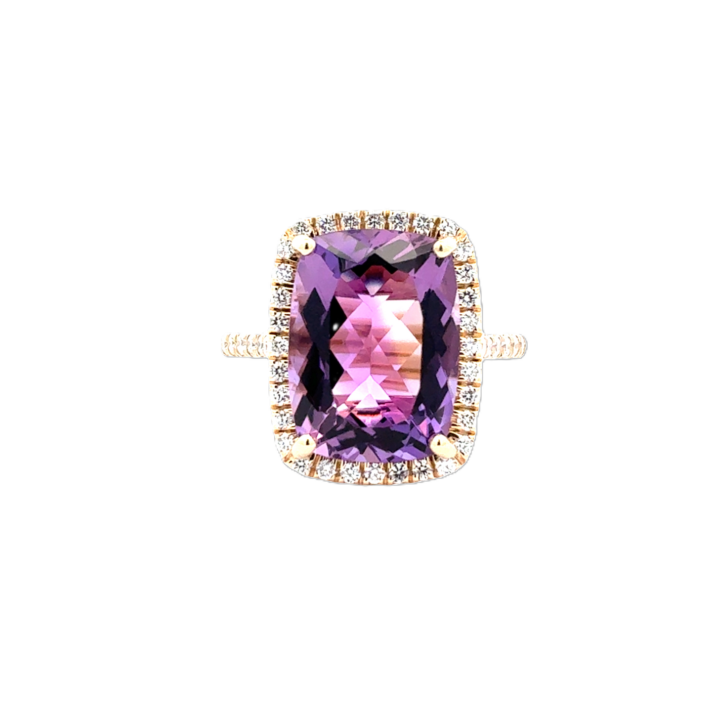 Yellow Gold Halo Amethyst and Diamond Ring