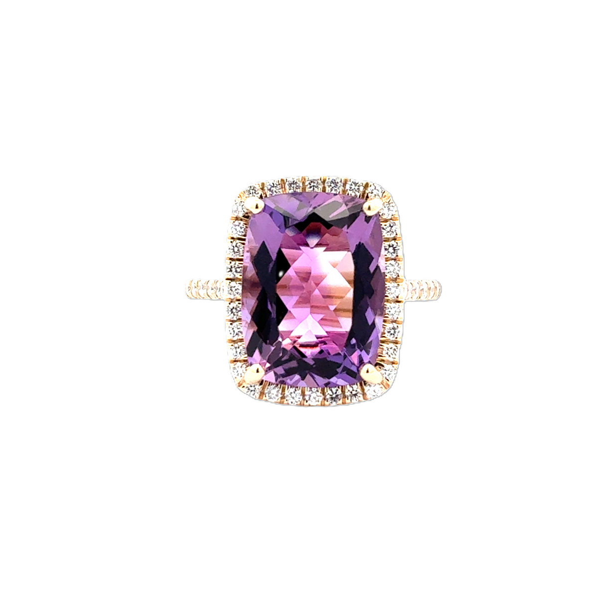 Yellow Gold Halo Amethyst and Diamond Ring