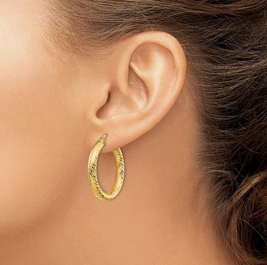 Yellow Gold Diamond Cut Hoop Earrings