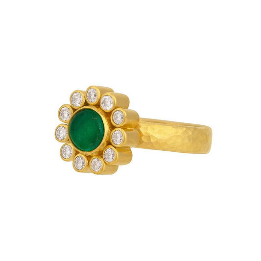 Gurhan Muse Cabochon Round Emerald & Brilliant Cut Diamond Ring