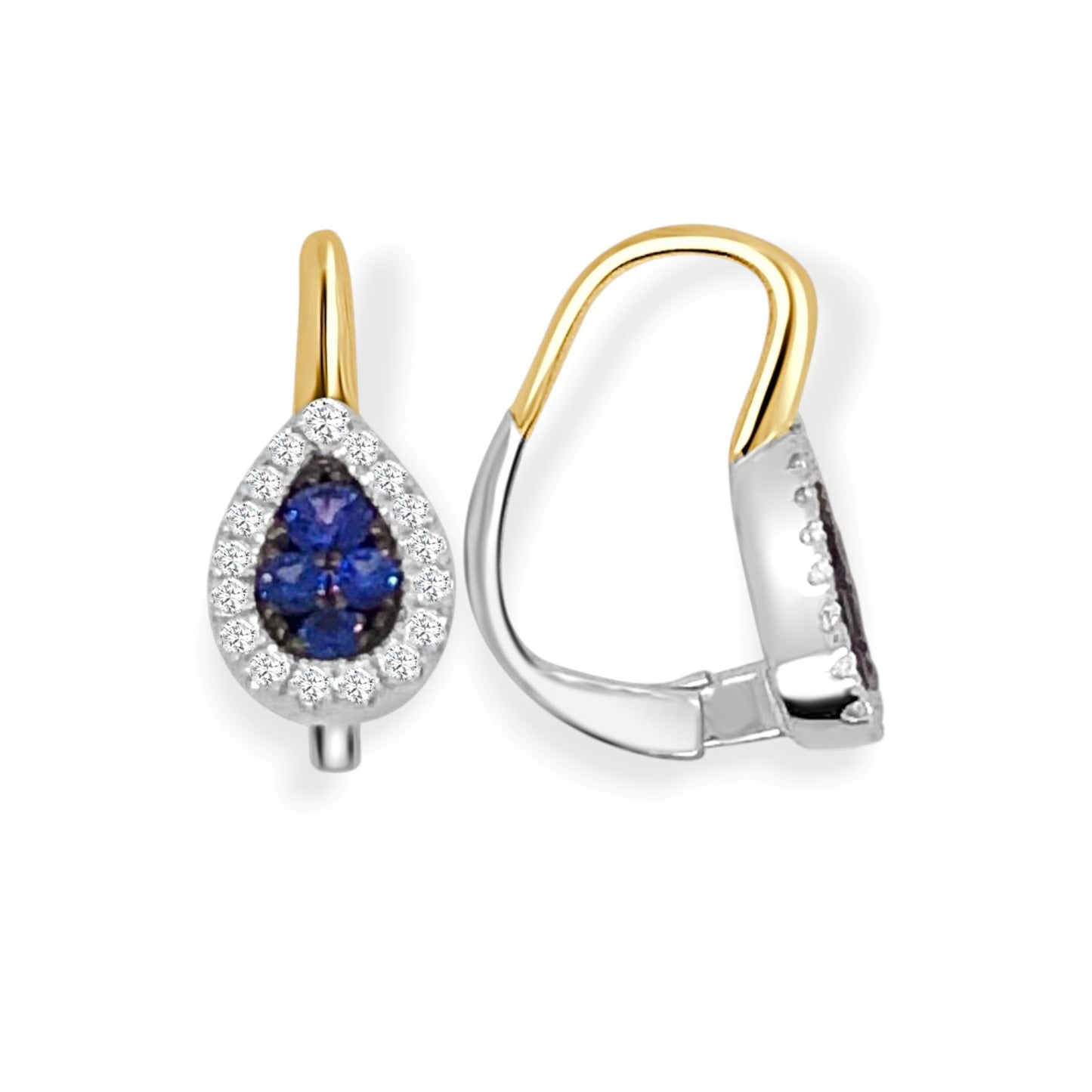 Yellow Gold Halo Sapphire and Diamond Hanging Earrings