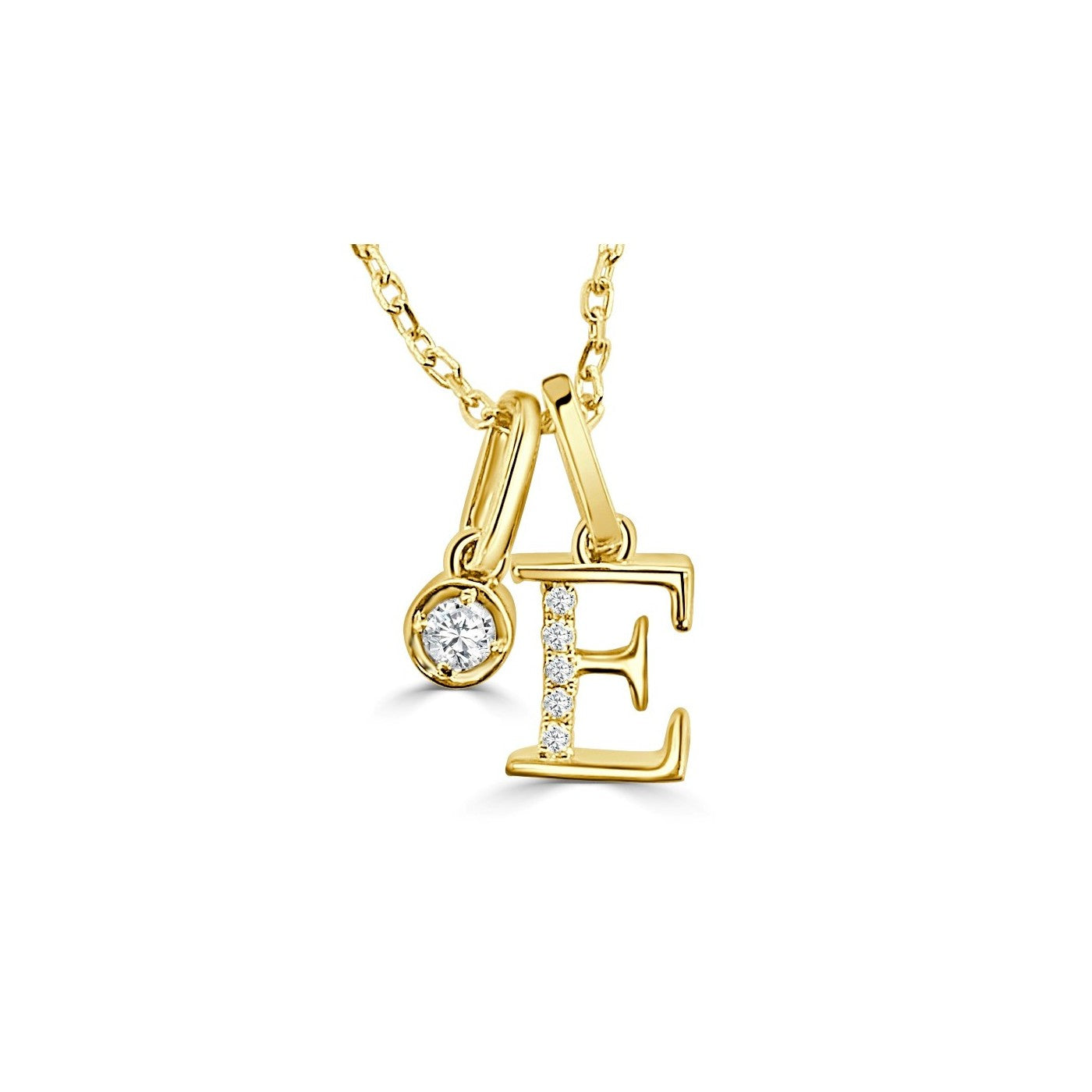Yellow Gold Diamond Initial E Pendant