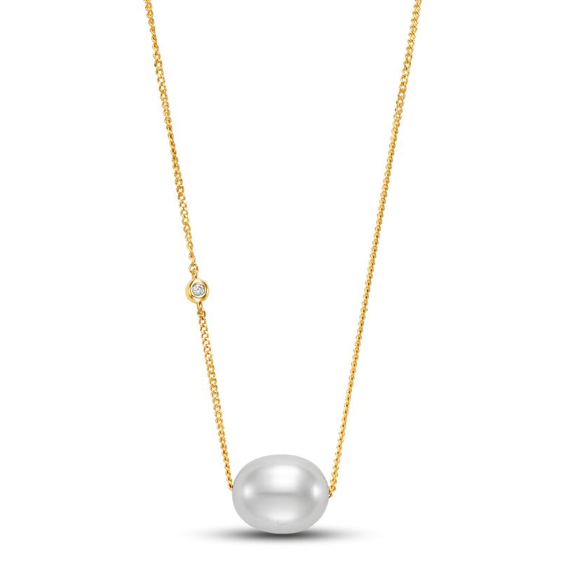 Yellow Gold Freshwater Pearl and Diamond Floating Pendant