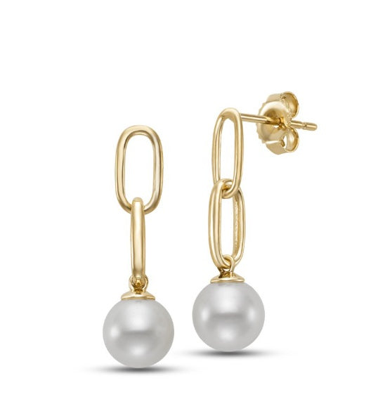 Yellow Gold Freshwater Pearl Drop Earrings
