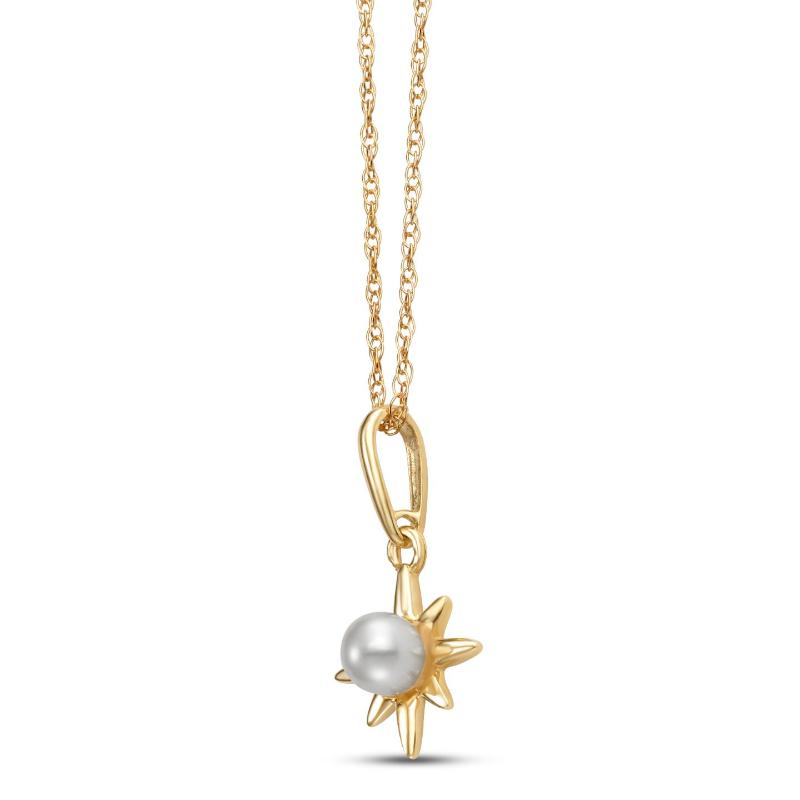Yellow Gold Freshwater Pearl Starburst Pendant