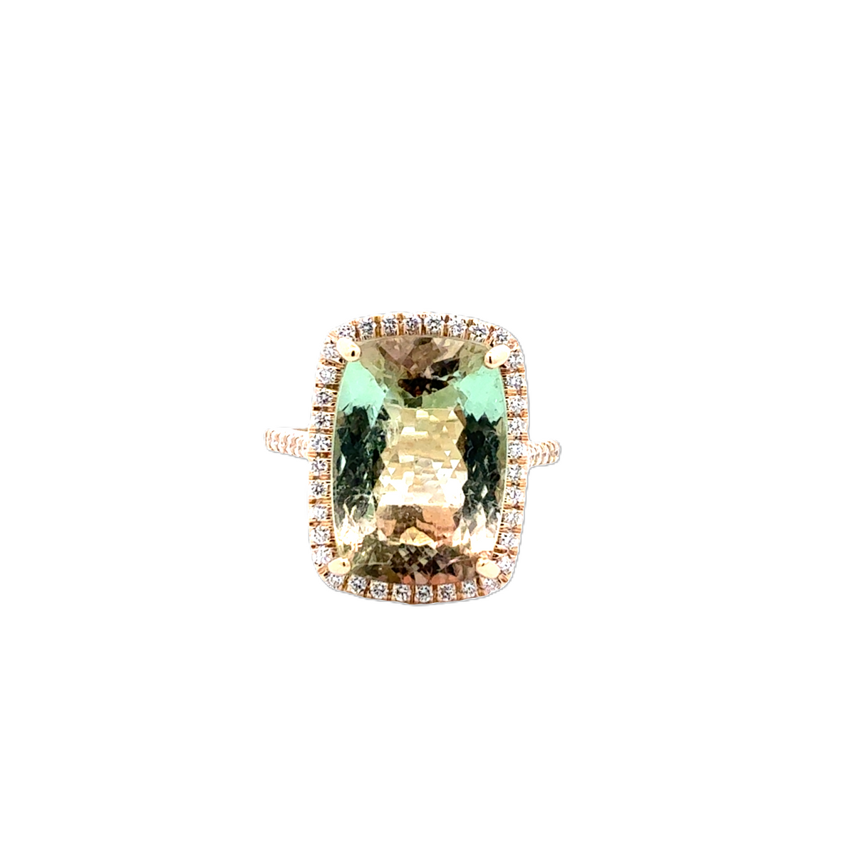 Yellow Gold Halo Tourmaline and Diamond Ring
