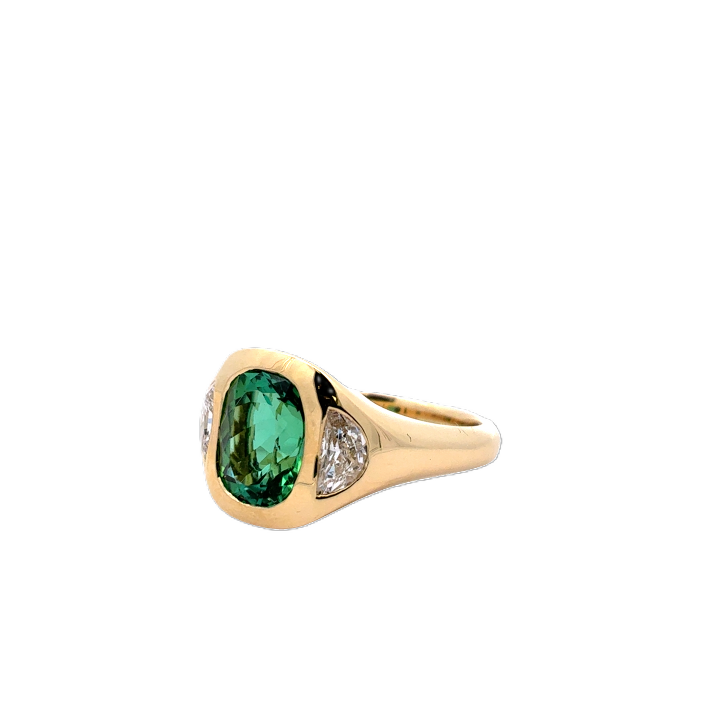 Yellow Gold Green Tourmaline and Diamond Ring
