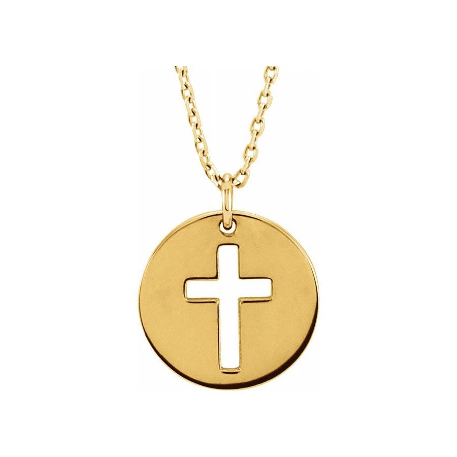 Yellow Gold Disc Cross Pendant