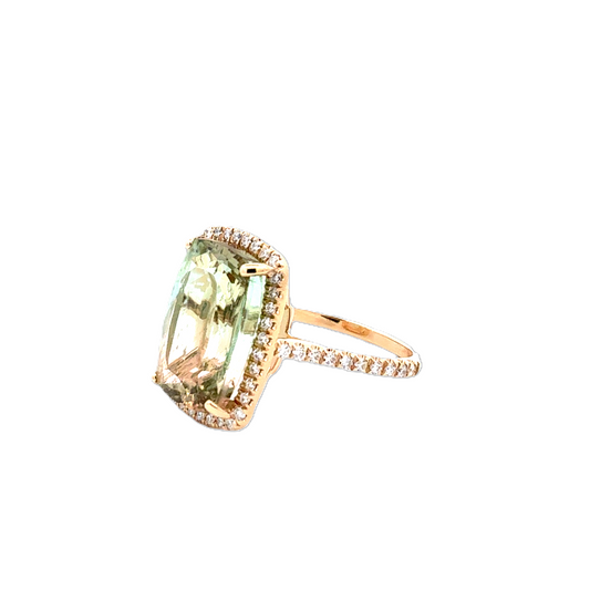 Yellow Gold Halo Tourmaline and Diamond Ring