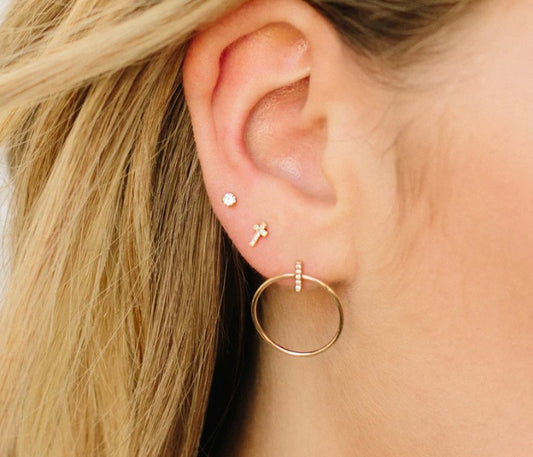 Zoë Chicco Yellow Gold Diamond Cross Earrings