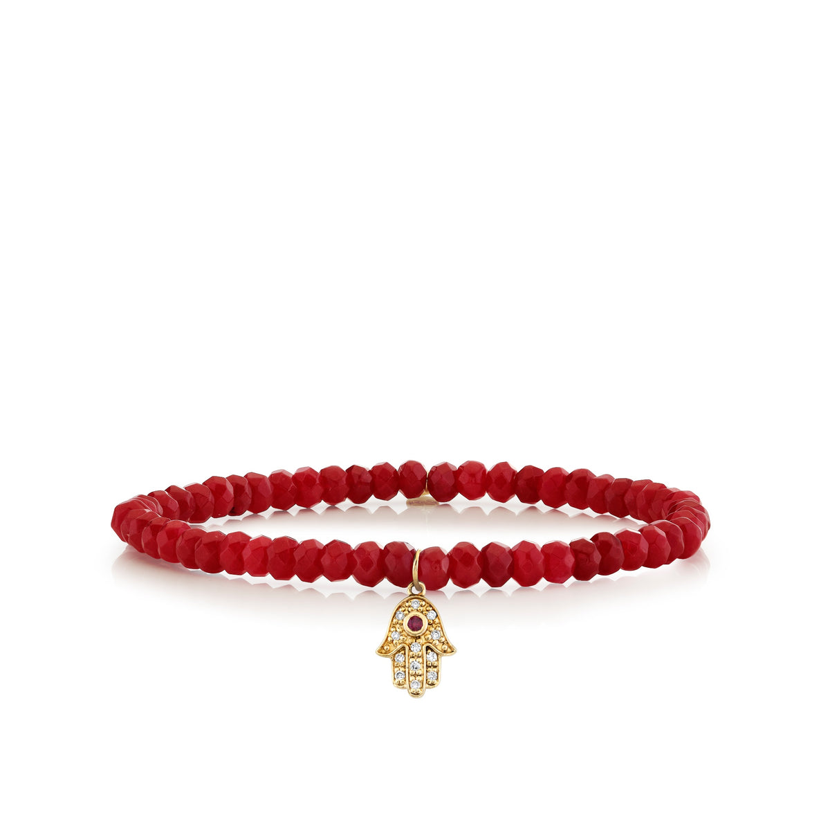 Sydney Evan Red Jade Beads and Diamond Stretch Bracelet