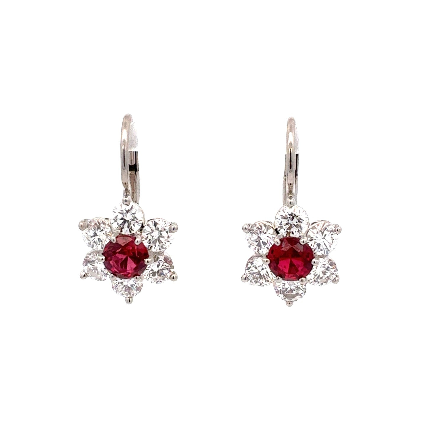 Suna Flower Ruby and Diamond Drop Earrings