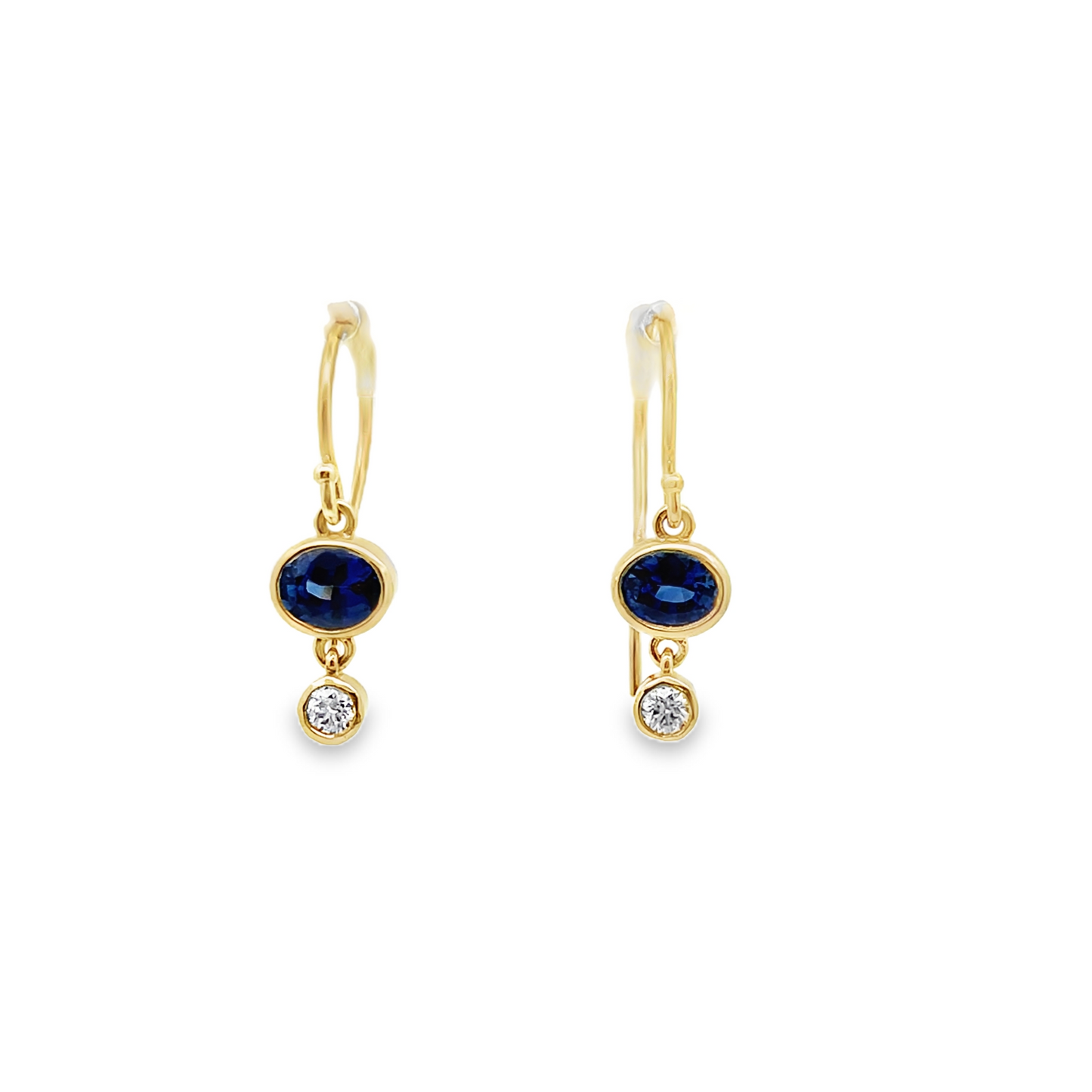 Yellow Gold Sapphire and Diamond Hanging Earrings