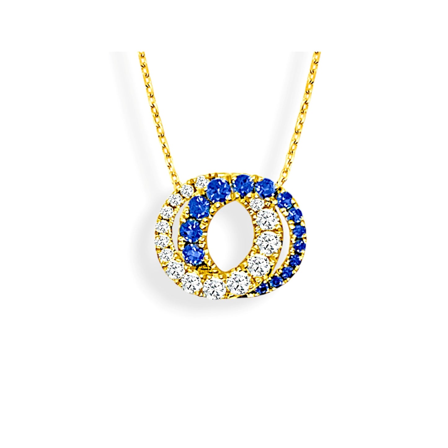 Yellow Gold Interlocking Sapphire and Diamond Pendant