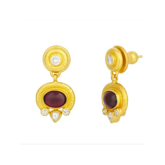 Gurhan Muse Gold Drop Garnet & Diamond Earrings