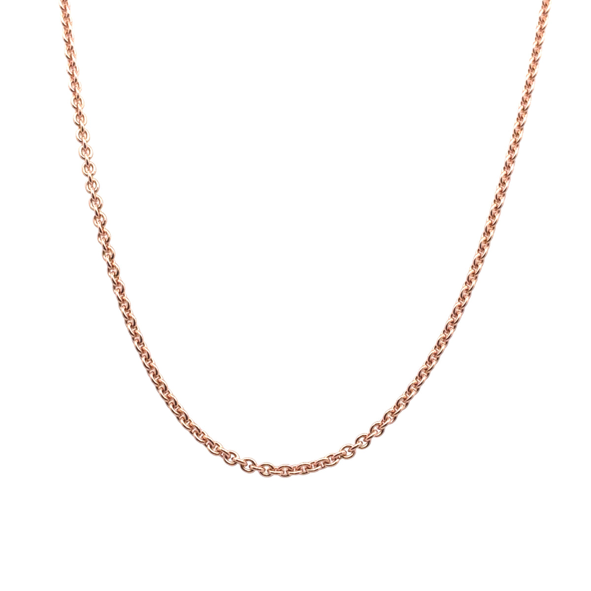 18K rose gold round 2.2 mm cable chain in 18 inches with a lobster cla
