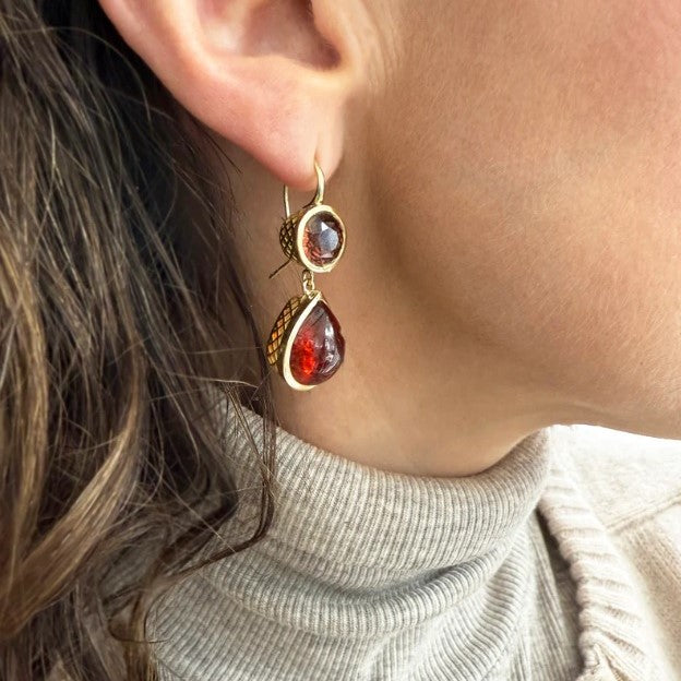Ray Griffiths Brown Zircon and Garnet Hanging Earrings