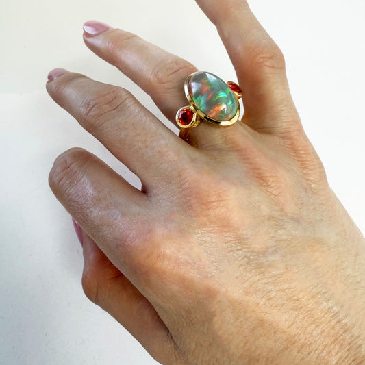 Ray Griffiths Opal and Orange Sapphire Ring