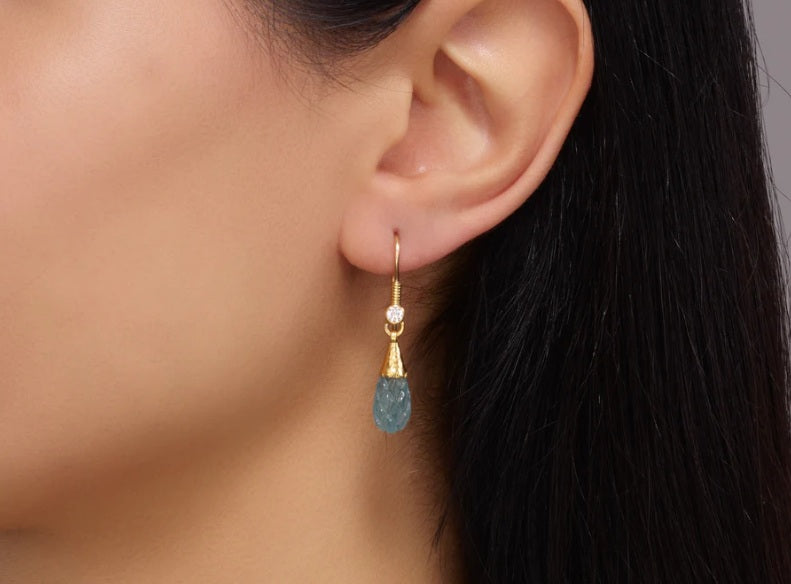 Gurhan Crown Aquamarine and Diamond Drop Earrings