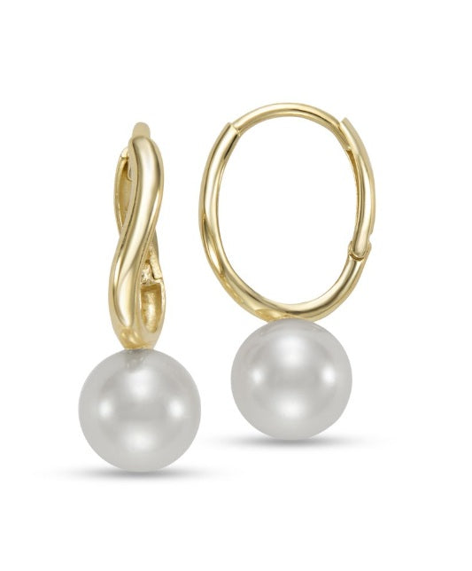 Yellow Gold Freshwater Pearl Hoop Earrigs
