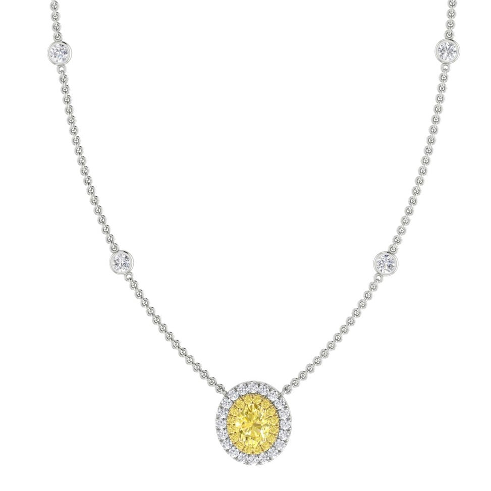 Oval Yellow Diamond Halo Pendant