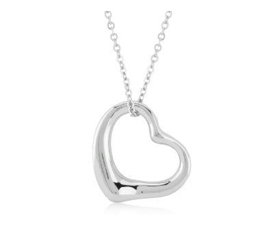 Sterling Silver Open Heart Pendant Necklace